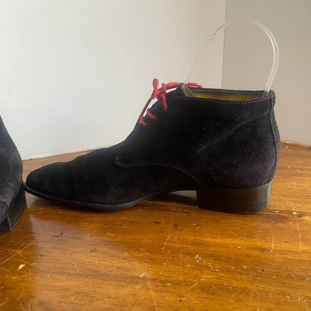 Lambertson Truex Black Suede Ankle Boots Booties Chelsea Chukka Lace up Italy 38 - Picture 5 of 11